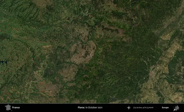 Florac. Copernicus Sentinel 'in Ekim 2021' de çekilmiş uydu görüntüsü üzerine Fransa 'nın idari bölgesi.