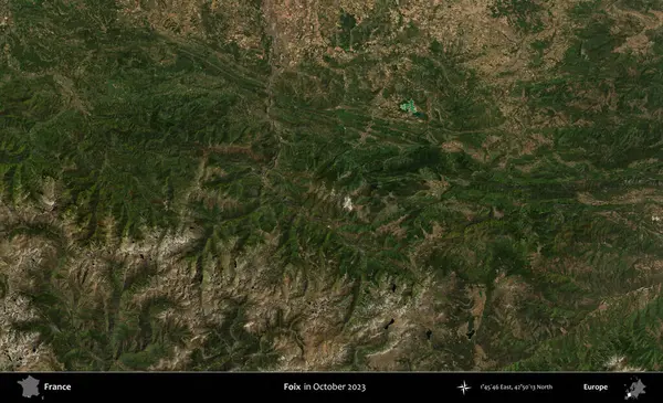 Foix. Copernicus Sentinel 'in Ekim 2023' te çekilmiş uydu görüntüsü üzerine Fransa 'nın idari bölgesi.