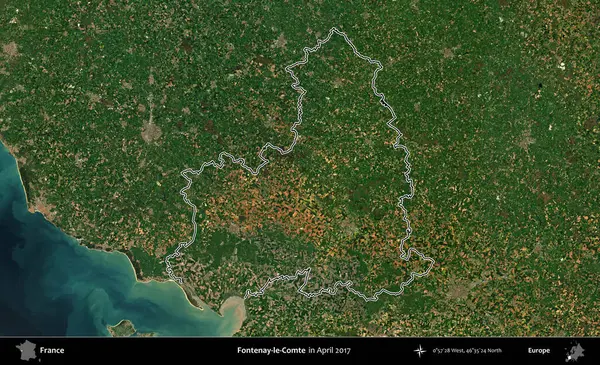 Fontenay-le-Comte. Nisan 2017 'de çekilen Kopernik Nöbetçi karolarından oluşan bir uydu görüntüsünde Fransa' nın idari bölgesinin ana hatları belirlendi.