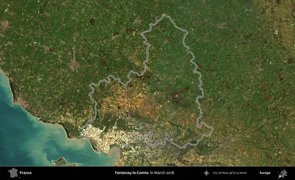Fontenay-le-Comte. Mart 2018 'de çekilen Copernicus Sentinel karolarından oluşan bir uydu görüntüsünde Fransa' nın idari bölgesinin ana hatlarını çizdim.