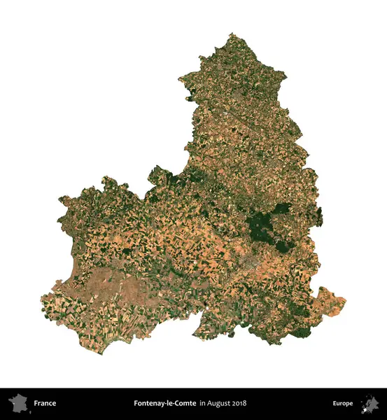 Fontenay-le-Comte. Fransa 'nın idari bölgesi, Ağustos 2018' de çekilen Kopernik Nöbetçi karolarından oluşan bir uydu görüntüsüyle beyaza izole edildi.