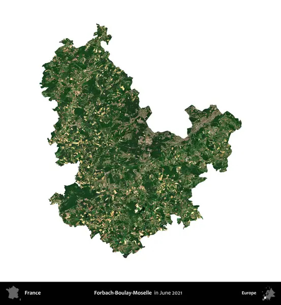 Forbach-Boulay-Moselle. Fransa 'nın idari bölgesi, Haziran 2021' de çekilen Kopernik Nöbetçi karolarından oluşan bir uydu görüntüsüyle beyaza izole edildi.