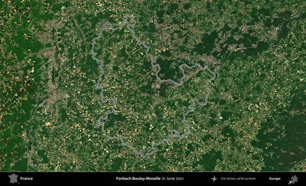Forbach-Boulay-Moselle. Copernicus Sentinel 'in Haziran 2021' de çekilen uydu görüntüsünde Fransa 'nın idari bölgesinin ana hatları belirlendi.