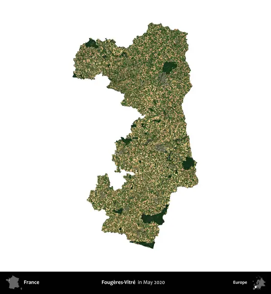 Fougeres-Vitre. Fransa 'nın idari bölgesi, Mayıs 2020' de çekilen Kopernik Nöbetçi karolarından oluşan bir uydu görüntüsüyle beyaza izole edildi.