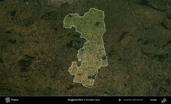 Fougeres-Vitre. Fransa 'nın idari alanı, Ekim 2023' te çekilen Kopernik Nöbetçi karolarından oluşan koyu renkli bir uydu görüntüsü üzerinde vurgulandı ve özetlendi.