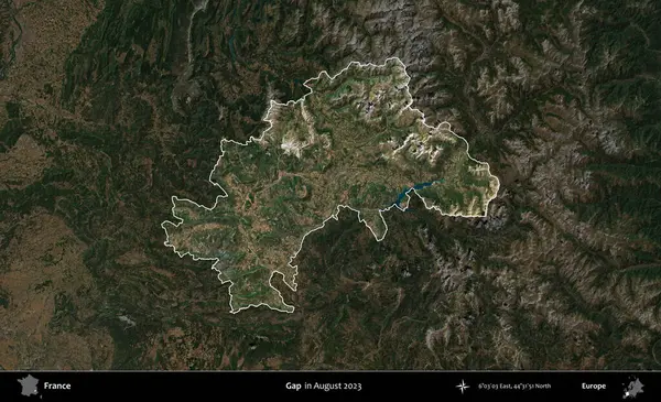 Boşluk. Fransa 'nın idari alanı, Ağustos 2023' te çekilen Kopernik Nöbetçi karolarından oluşan koyu renkli bir uydu görüntüsüyle vurgulandı ve özetlendi.