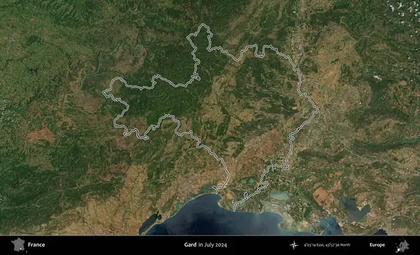 Gard. Copernicus Sentinel 'in Temmuz 2024' te çekilen uydu görüntüsünde Fransa 'nın idari bölgesinin ana hatları belirlendi.