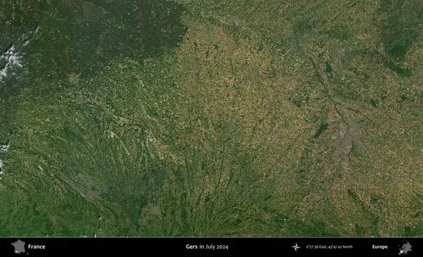 Gers. Copernicus Sentinel 'in Temmuz 2024' te çekilmiş uydu görüntüsü üzerine Fransa 'nın idari bölgesi