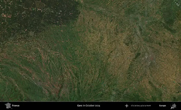 Gers. Copernicus Sentinel 'in Ekim 2024' te çekilmiş uydu görüntüsü üzerine Fransa 'nın idari bölgesi.