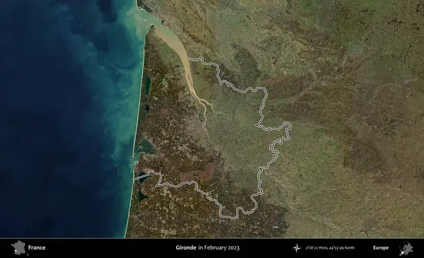 Gironde. Copernicus Sentinel 'in Şubat 2023' te çekilen uydu görüntüsünde Fransa 'nın idari bölgesinin ana hatları belirlendi.