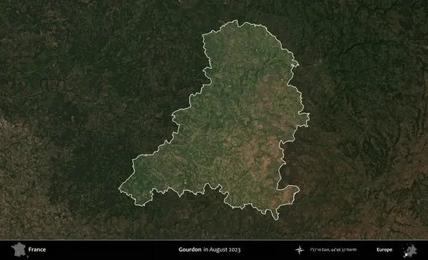 Gourdon. Fransa 'nın idari alanı, Ağustos 2023' te çekilen Kopernik Nöbetçi karolarından oluşan koyu renkli bir uydu görüntüsüyle vurgulandı ve özetlendi.