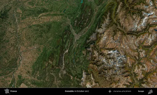 Grenoble. Copernicus Sentinel 'in Ekim 2017' de çekilmiş uydu görüntüsü üzerine Fransa 'nın idari bölgesi.