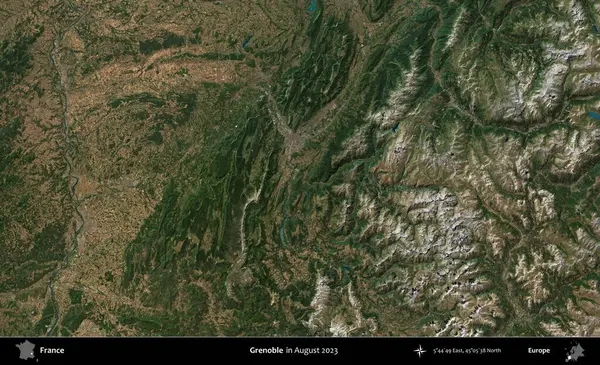 Grenoble. Copernicus Sentinel 'in Ağustos 2023' te çekilmiş uydu görüntüsü üzerine Fransa 'nın idari bölgesi.