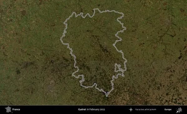 Gueret. Copernicus Sentinel 'in Şubat 2022' de çekilen uydu görüntüsünde Fransa 'nın idari bölgesinin ana hatları belirlendi.