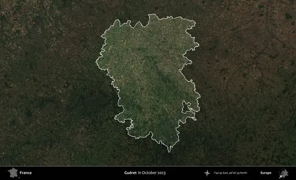 Gueret. Fransa 'nın idari alanı, Ekim 2023' te çekilen Kopernik Nöbetçi karolarından oluşan koyu renkli bir uydu görüntüsü üzerinde vurgulandı ve özetlendi.