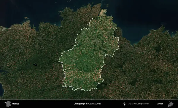 Guingamp. Fransa 'nın idari alanı, Ağustos 2021' de çekilen Kopernik Sentinel karolarından oluşan koyu renkli bir uydu görüntüsü üzerinde vurgulandı ve özetlendi.