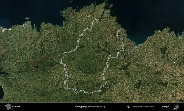 Guingamp. Copernicus Sentinel 'in Ekim 2023' te çekilen uydu görüntüsünde Fransa 'nın idari bölgesinin ana hatları belirlendi.