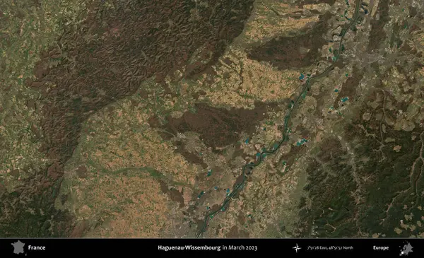 Haguenau-Wissembourg 'da. Copernicus Sentinel 'in Mart 2023' te çekilmiş uydu görüntüsü üzerine Fransa 'nın idari bölgesi.