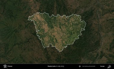 Haute-Loire 'da. Fransa 'nın idari alanı, Temmuz 2023' te çekilen Kopernik Nöbetçi karolarından oluşan koyu renkli bir uydu görüntüsüyle vurgulandı ve özetlendi.