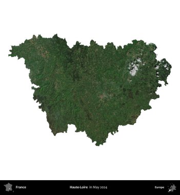 Haute-Loire 'da. Fransa 'nın idari bölgesi, Mayıs 2024' te çekilen Kopernik Nöbetçi karolarından oluşan bir uydu görüntüsü üzerinde beyaza izole edildi.