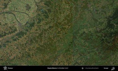 Haute-Marne. Copernicus Sentinel 'in Ekim 2017' de çekilmiş uydu görüntüsü üzerine Fransa 'nın idari bölgesi.