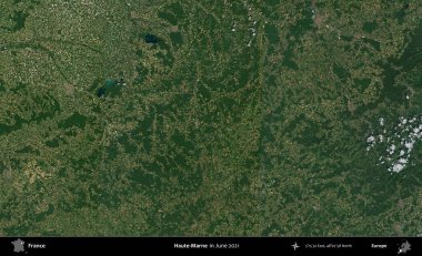 Haute-Marne. Copernicus Sentinel 'in Haziran 2021' de çekilmiş uydu görüntüsü üzerine Fransa 'nın idari bölgesi.