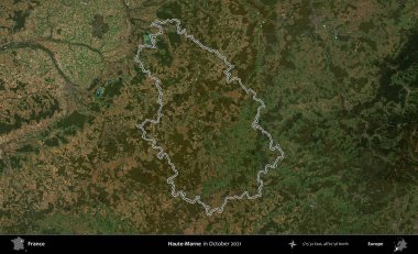 Haute-Marne. Copernicus Sentinel 'in Ekim 2021' de çekilen uydu görüntüsünde Fransa 'nın idari bölgesinin ana hatları belirlendi.