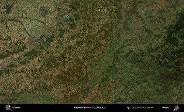 Haute-Marne. Copernicus Sentinel 'in Ekim 2021' de çekilmiş uydu görüntüsü üzerine Fransa 'nın idari bölgesi.