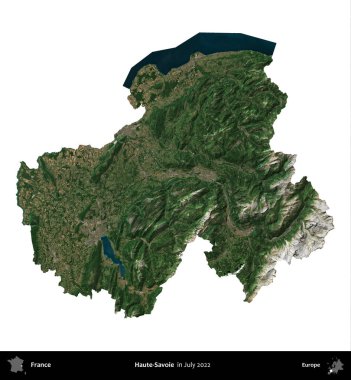 Haute-Savoie. Fransa 'nın idari bölgesi, Temmuz 2022' de çekilen Kopernik Nöbetçi karolarından oluşan bir uydu görüntüsüyle beyaza izole edildi.