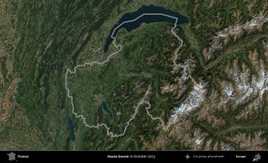 Haute-Savoie. Copernicus Sentinel 'in Ekim 2023' te çekilen uydu görüntüsünde Fransa 'nın idari bölgesinin ana hatları belirlendi.