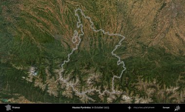 Hautes-Pyrenees 'de. Copernicus Sentinel 'in Ekim 2023' te çekilen uydu görüntüsünde Fransa 'nın idari bölgesinin ana hatları belirlendi.