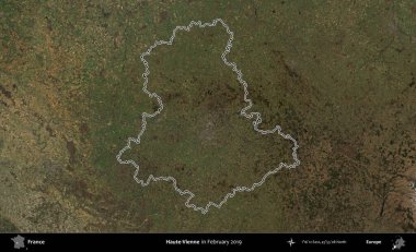 Haute-Vienne. Copernicus Sentinel 'in Şubat 2019' da çekilen uydu görüntüsünde Fransa 'nın idari bölgesinin ana hatları belirlendi.