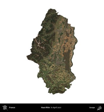 Haut-Rhin. Fransa 'nın idari bölgesi, Nisan 2021' de çekilen Kopernik Nöbetçi karolarından oluşan bir uydu görüntüsü ile beyaza izole edildi.