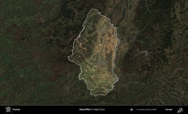 Haut-Rhin. Fransa 'nın idari alanı, Nisan 2021' de çekilen Kopernik Sentinel karolarından oluşan koyu renkli bir uydu görüntüsü üzerinde vurgulandı ve özetlendi.