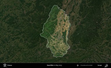 Haut-Rhin. Fransa 'nın idari alanı, Mayıs 2023' te çekilen Kopernik Nöbetçi karolarından oluşan koyu renkli bir uydu görüntüsüyle vurgulandı ve özetlendi.