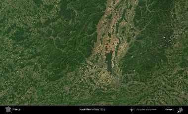 Haut-Rhin. Copernicus Sentinel 'in Mayıs 2023' te çekilmiş uydu görüntüsü üzerine Fransa 'nın idari bölgesi.
