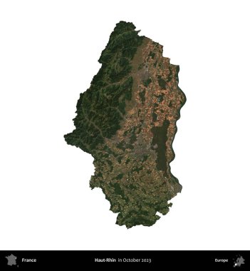 Haut-Rhin. Fransa 'nın idari bölgesi, Ekim 2023' te çekilen Kopernik Nöbetçi karolarından oluşan bir uydu görüntüsüyle beyaza izole edildi.