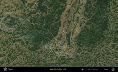 Haut-Rhin. Copernicus Sentinel 'in Haziran 2023' te çekilmiş uydu görüntüsü üzerine Fransa 'nın idari bölgesi.