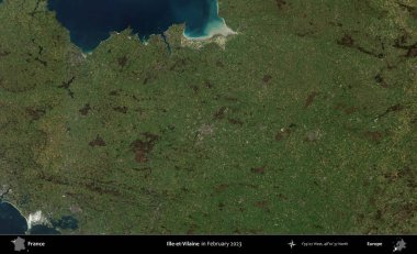 Ille-et-Vilaine. Copernicus Sentinel 'in Şubat 2023' te çekilmiş uydu görüntüsü üzerine Fransa 'nın idari bölgesi.