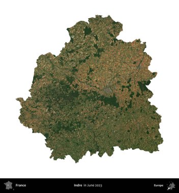 Indre. Fransa 'nın idari bölgesi, Haziran 2023' te çekilen Kopernik Nöbetçi karolarından oluşan bir uydu görüntüsüyle beyaza izole edildi.