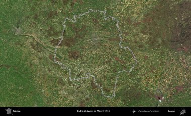 Indre-et-Loire. Mart 2020 'de çekilen Copernicus Sentinel karolarından oluşan bir uydu görüntüsünde Fransa' nın idari bölgesinin ana hatları belirlendi.