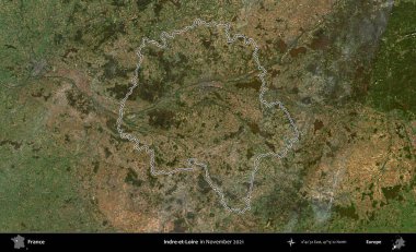 Indre-et-Loire. Copernicus Sentinel 'in Kasım 2021' de çekilen uydu görüntüsünde Fransa 'nın idari bölgesinin ana hatları belirlendi.