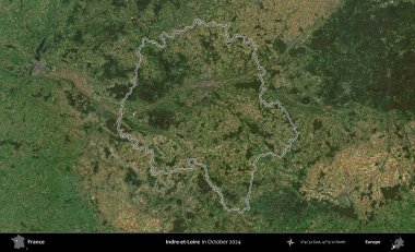 Indre-et-Loire. Copernicus Sentinel 'in Ekim 2024' te çekilen uydu görüntüsünde Fransa 'nın idari bölgesinin ana hatlarını çizdim.