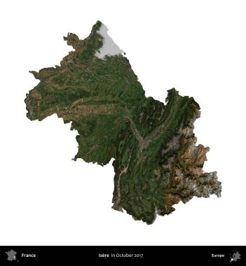 Isere. Fransa 'nın idari bölgesi, Ekim 2017' de çekilen Kopernik Nöbetçi karolarından oluşan uydu görüntüsüyle beyaza izole edildi.