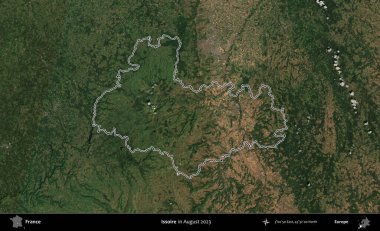 Issoire. Copernicus Sentinel 'in Ağustos 2023' te çekilen uydu görüntüsünde Fransa 'nın idari bölgesinin ana hatları belirlendi.
