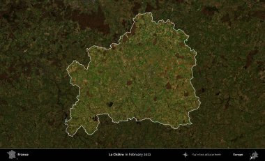 La Chatre 'de. Fransa 'nın idari alanı, Şubat 2022' de çekilen Kopernik Sentinel karolarından oluşan koyu renkli bir uydu görüntüsü üzerinde vurgulandı ve özetlendi.