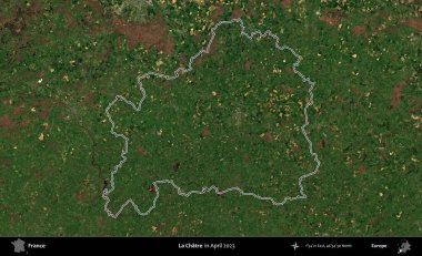La Chatre 'de. Nisan 2023 'te çekilen Copernicus Sentinel karolarından oluşan bir uydu görüntüsünde Fransa' nın idari bölgesinin ana hatları belirlendi.