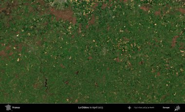 La Chatre 'de. Copernicus Sentinel 'in Nisan 2023' te çekilmiş uydu görüntüsü üzerine Fransa 'nın idari bölgesi.