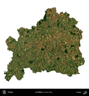 La Chatre 'de. Fransa 'nın idari bölgesi, Haziran 2023' te çekilen Kopernik Nöbetçi karolarından oluşan bir uydu görüntüsüyle beyaza izole edildi.