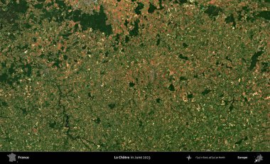 La Chatre 'de. Copernicus Sentinel 'in Haziran 2023' te çekilmiş uydu görüntüsü üzerine Fransa 'nın idari bölgesi.